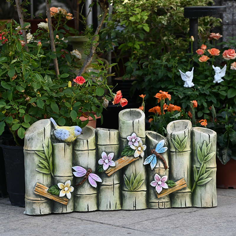 复古仿竹子栅栏户外草地围栏阳台小篱笆花园装饰庭院摆件落地隔断