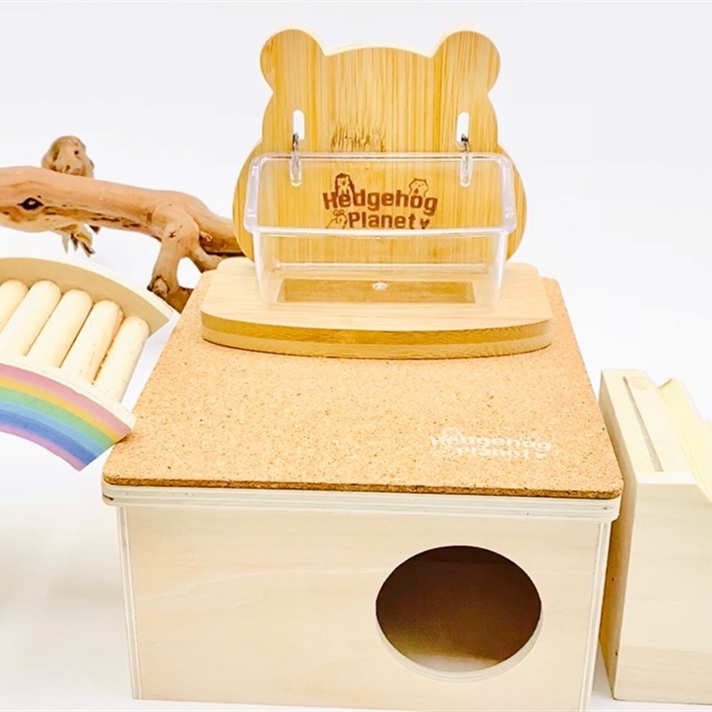 刺星球仓鼠胖胖熊立式食盆富士山水碗 榉木加深喂食碗辅食碟