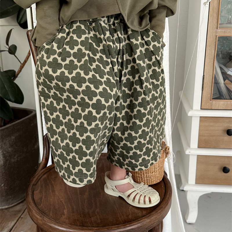 暮晨家新款夏装2024男童棉布碎花七八分裤中小童宽松直筒裤阔腿裤