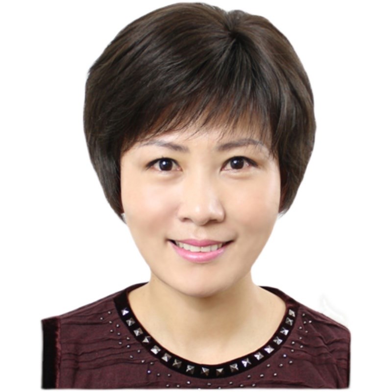 送妈妈假发女短发真发短卷发中老年斜刘海假发套蓬松轻薄自然真发