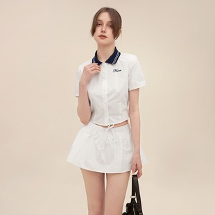 NNOVA学院风短袖拼接衬衫抽绳半裙女夏季显瘦套装