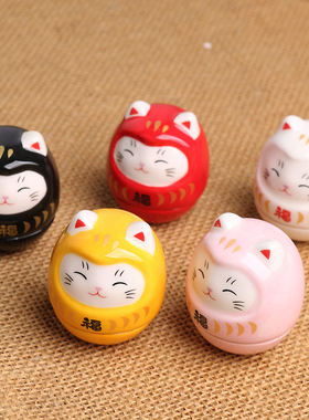 创意陶瓷招财猫小玩意摆件不倒翁玩具可爱猫咪饰品房间装饰礼物