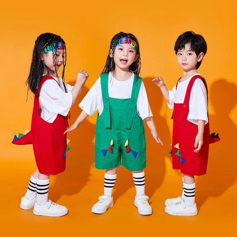 幼儿园男童女童啦啦队恐龙小学生尾巴班服儿童背带裤表演演出服