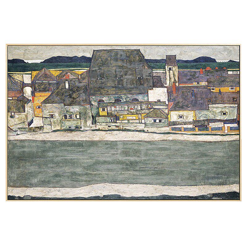 席勒画小镇建筑艺术画沙发背景挂画餐厅装饰画欧式玄关画有框墙画