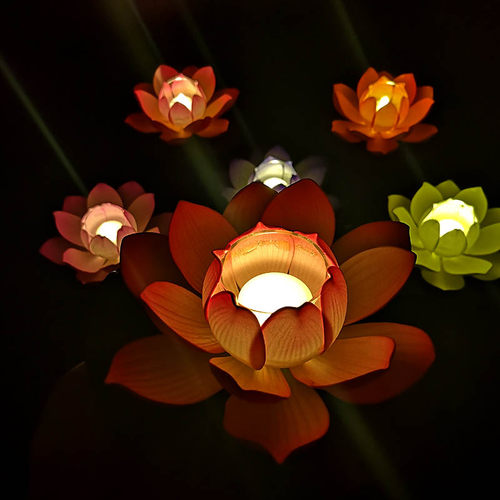 荷花灯河灯节庆手捧莲花灯防风玻璃杯罩中秋节水灯配四小时蜡烛