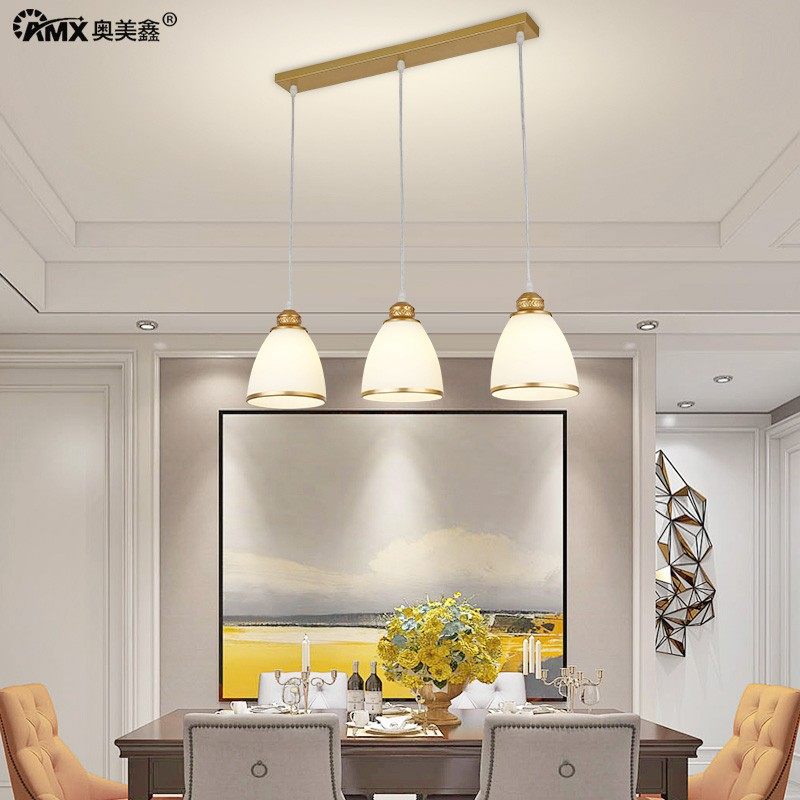 美式餐厅吊灯三头餐桌吧台田园乡村简约饭厅陶瓷铁艺创意个性灯具