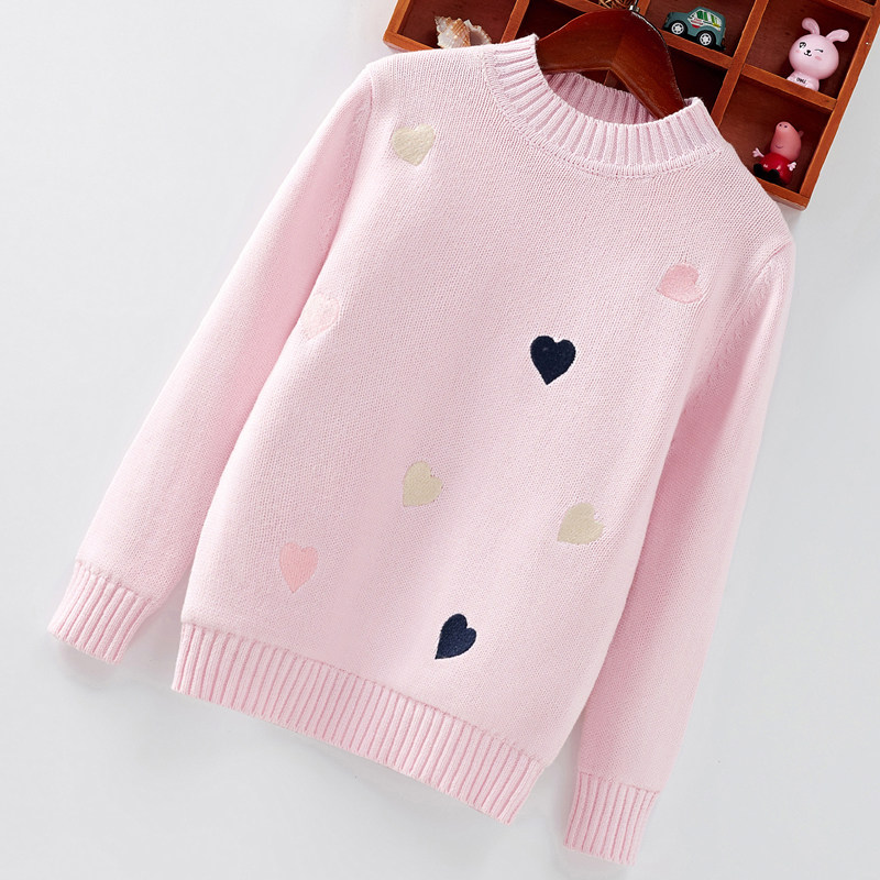 女童毛衣圆领纯棉秋冬针织衫套头中大童打底衫加绒加厚低领休闲