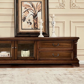 美式 实木电视柜收纳柜客厅带抽屉地柜小户型复古电视柜茶几组合