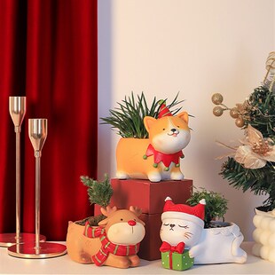 圣诞节礼品植物花盆可爱卡通小动物创意个性阳台花园盆栽摆件礼物
