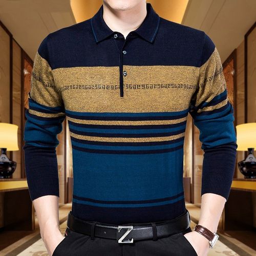 秋季中年男士外穿秋衣上衣春天衣服中老年长袖T恤男土针织羊毛衫