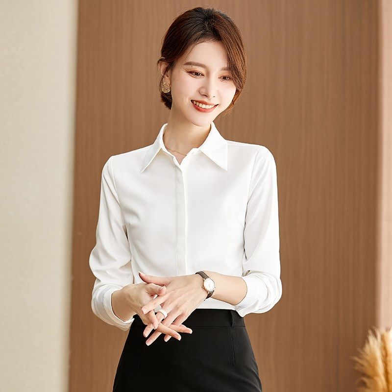 职业装白衬衫女长袖春秋西服内搭打底衬衣面试正装女士工作服上衣