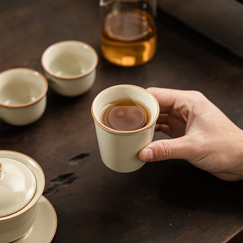 米黄汝窑主人杯家用陶瓷茶杯高档个人专用单杯品茗杯功夫茶具茶碗