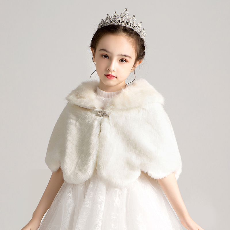 儿童披风斗篷秋冬外出女童长袖加厚毛披肩保暖中大童花童公主外套