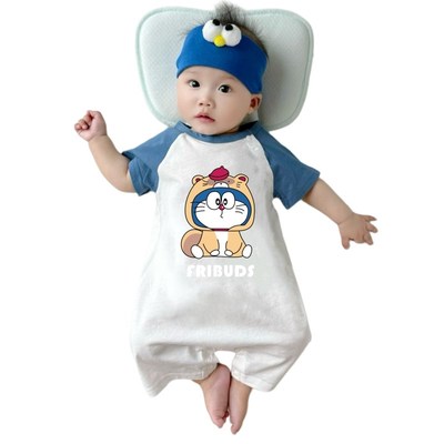 婴儿夏装男童连体衣服宝宝睡衣短袖薄款1岁网红夏季超萌可爱套装0