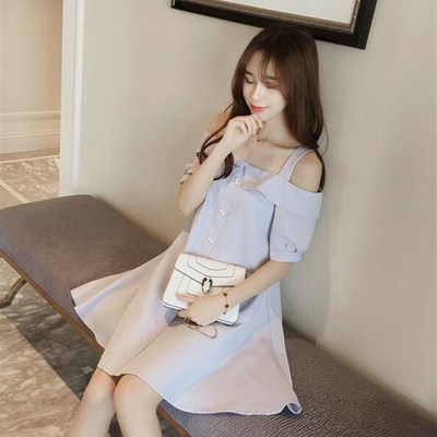 夏款2021新款露肩连衣裙小清新a型a字学生公主裙女生夏季甜美衣服