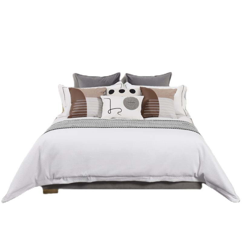 展厅样板间 家具配套床品 轻奢意式 侘寂风咖色系软装床品多件套