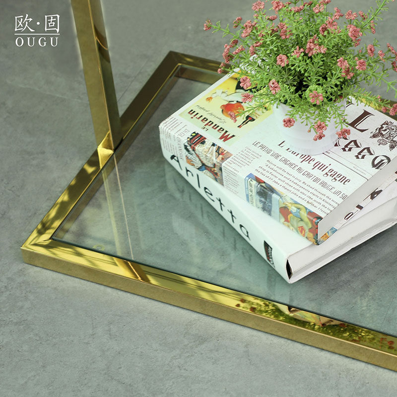 高端服装店展示架简约时尚男女装店单杠金色定制不锈钢玻璃挂衣架