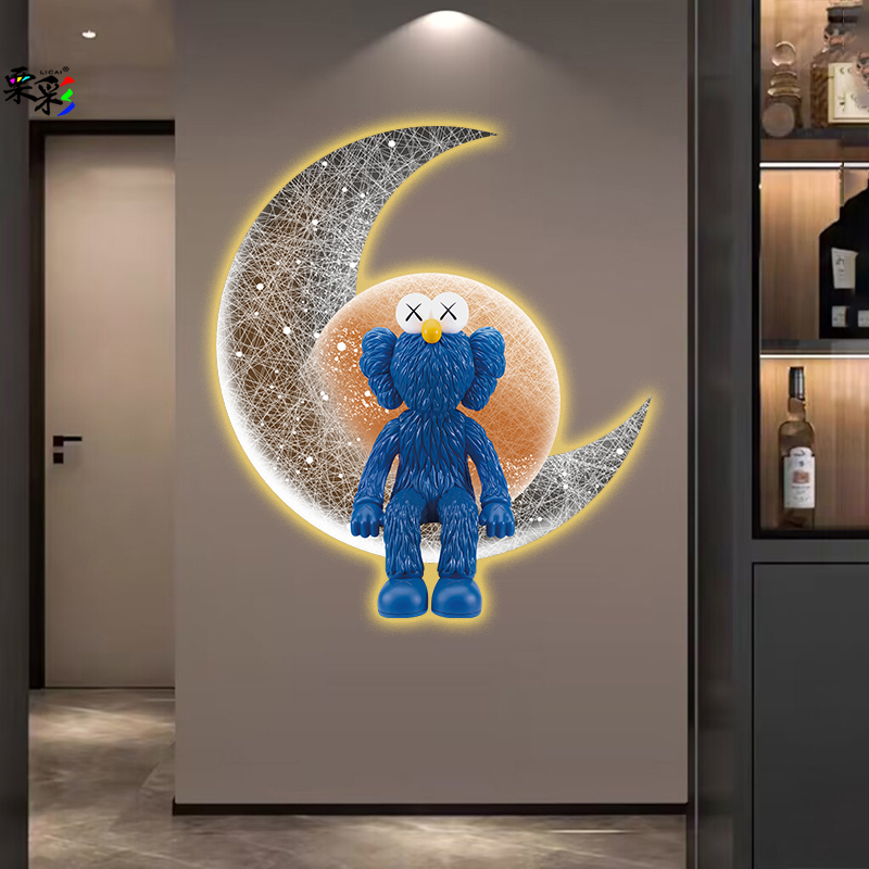 高级感太空人入户玄关装饰画带led气氛灯画创意饭厅过道发光挂画