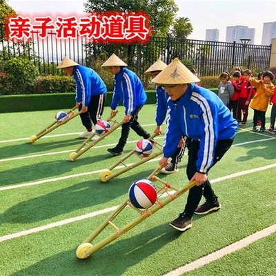 竹木小推车玩具手推车独轮车亲子活动玩具小孩户外游戏推车玩具