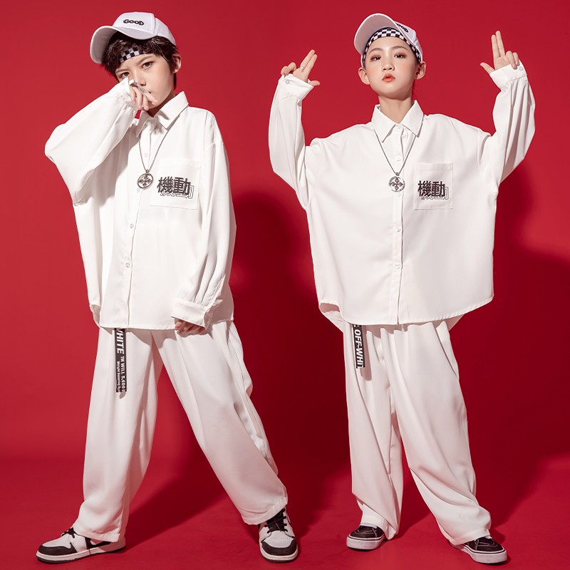 儿童街舞套装男童宽松长袖衬衫裤子嘻哈hiphop表演服女童爵士舞服