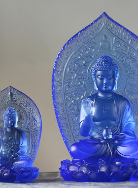 琉璃背板药师佛佛像莲花底座摆件家居供奉客厅桌面摆放家用供佛先