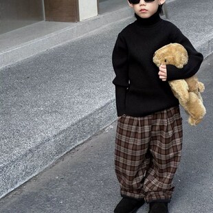 貌貌妈家2023冬季新款韩版男童纯色加厚休闲毛衣打底宝宝套头高领