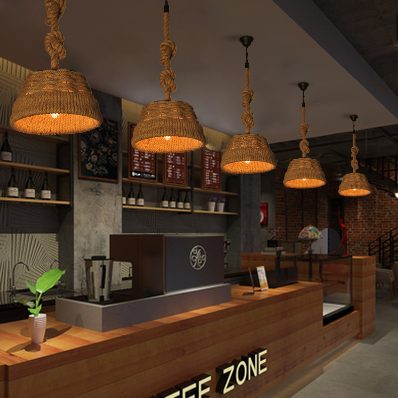 loft北欧复古创意田园咖啡厅麻绳吧台餐厅单头美式乡村酒吧吊灯