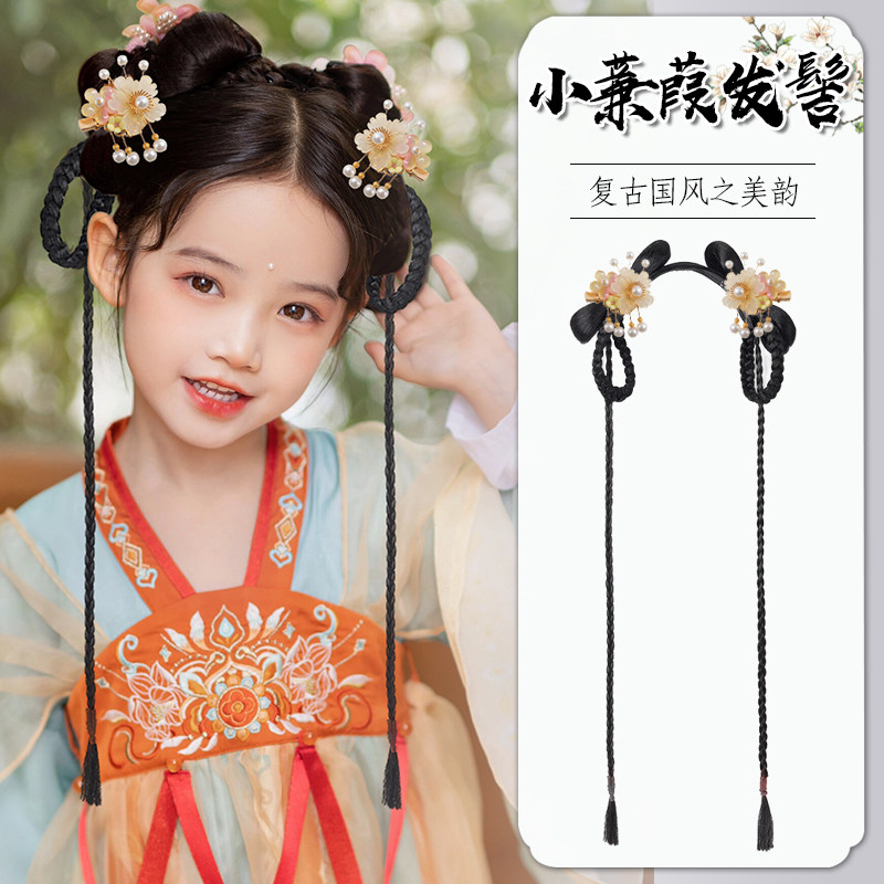 女童汉服发箍假发古风一体式头饰儿童古装盘发发髻造型发饰垫发包