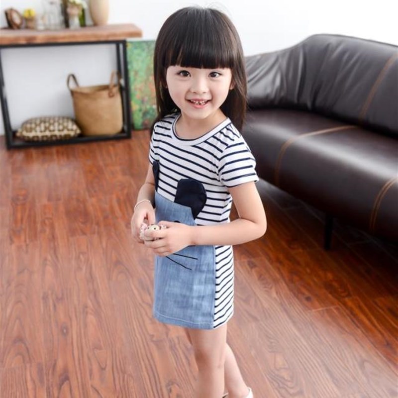 1女童连衣裙夏装2-6岁宝宝修身薄裙子3女孩弹力棉条纹短袖4