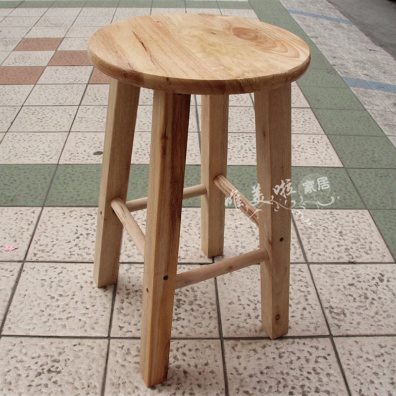 原木色吧台椅子橡木加固凳子实木酒吧椅高脚凳高腿凳梯凳餐椅圆凳