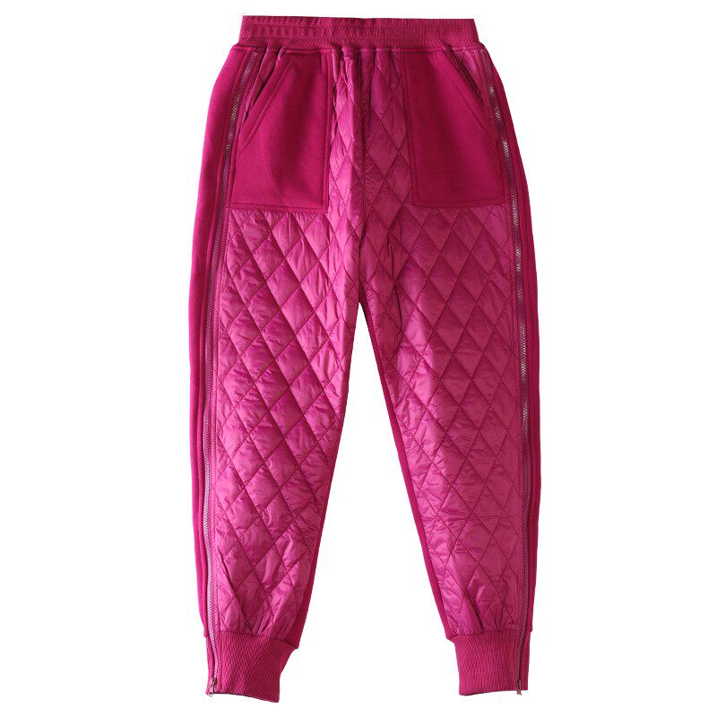 羽绒裤女时尚拼接休闲裤宽松高腰纯棉加厚保暖显瘦女妈妈冬季棉裤