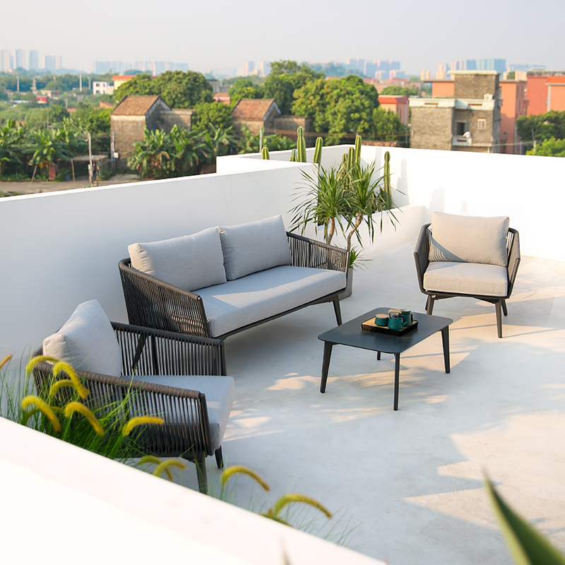 户外沙发庭院别墅家具防晒防水沙发椅组合铝合金藤编室外休闲躺椅