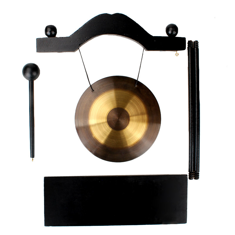 聚缘阁合金风铃摆件双龙百寿锣家居饰品装饰工艺品办公桌摆设铜锣