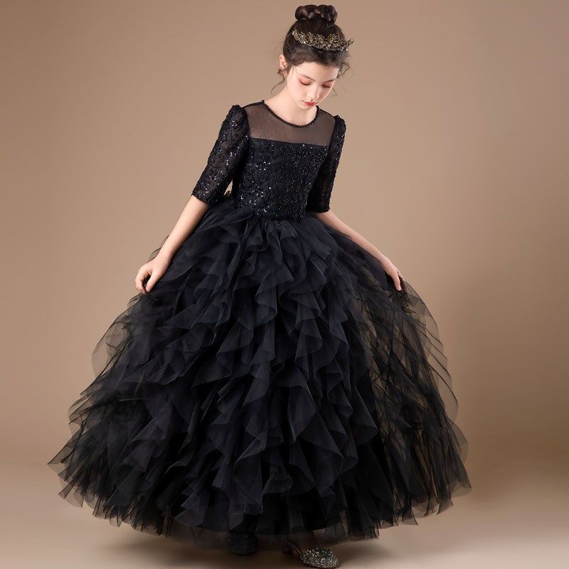 秋冬新款轻奢小众高端儿童生日公主裙女童钢琴主持人表演出晚礼服