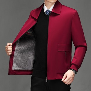 高端新款夹克男士春秋外套爸爸本命年喜庆红爷爷公公中老年书记装