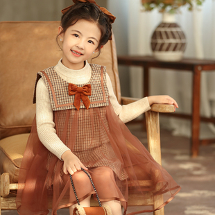 女童2023秋冬新款毛衣呢子纱裙套装女两件套学院风中大童毛衣套裙
