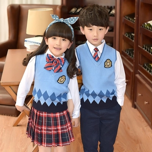 一年级小学生校服套装 英伦学院风背心毛衣班服幼儿园园服 春秋冬季