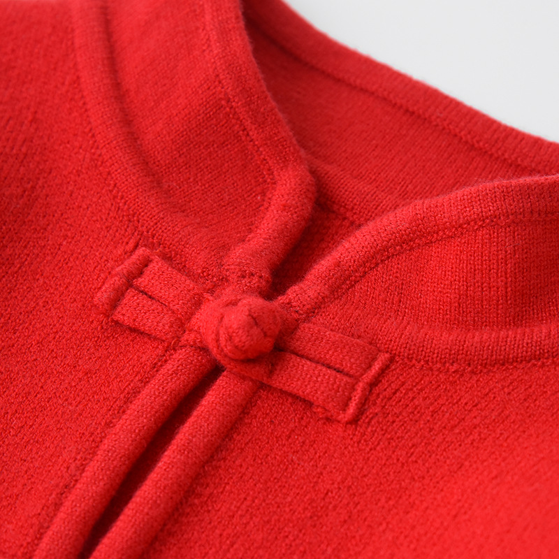 新年服全家亲子装红色中式盘扣开衫毛衣父子母女童男孩兄妹喜庆服