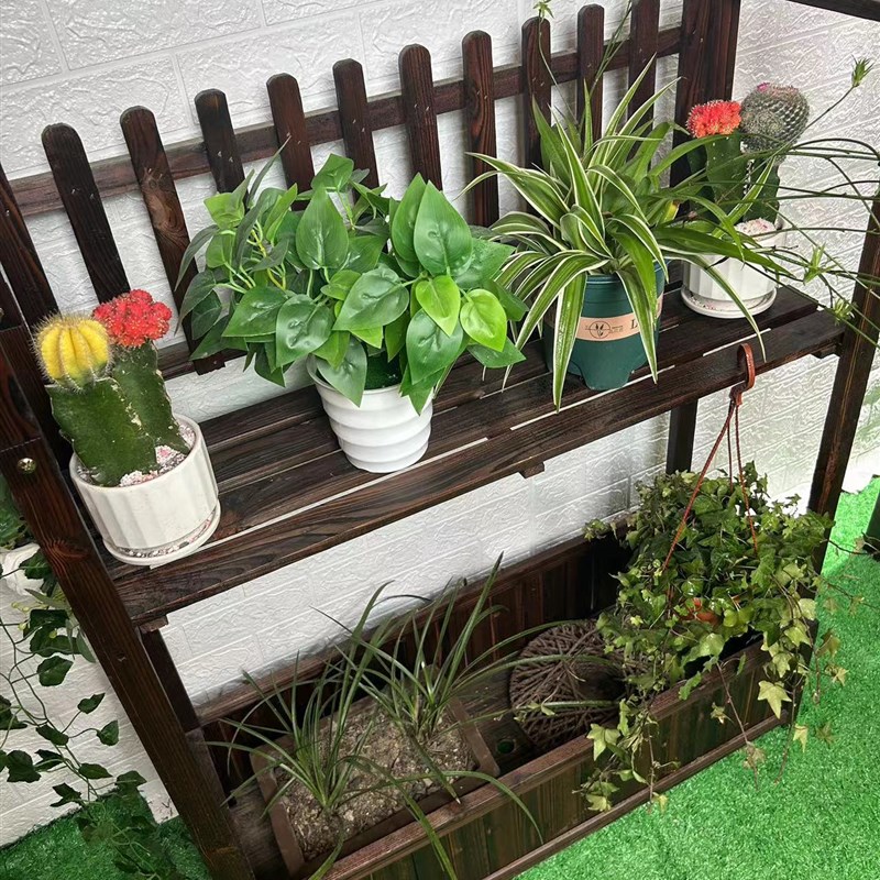 户外防腐木栅栏围栏室外阳台网格爬藤花架子庭院装饰护栏隔断花盆