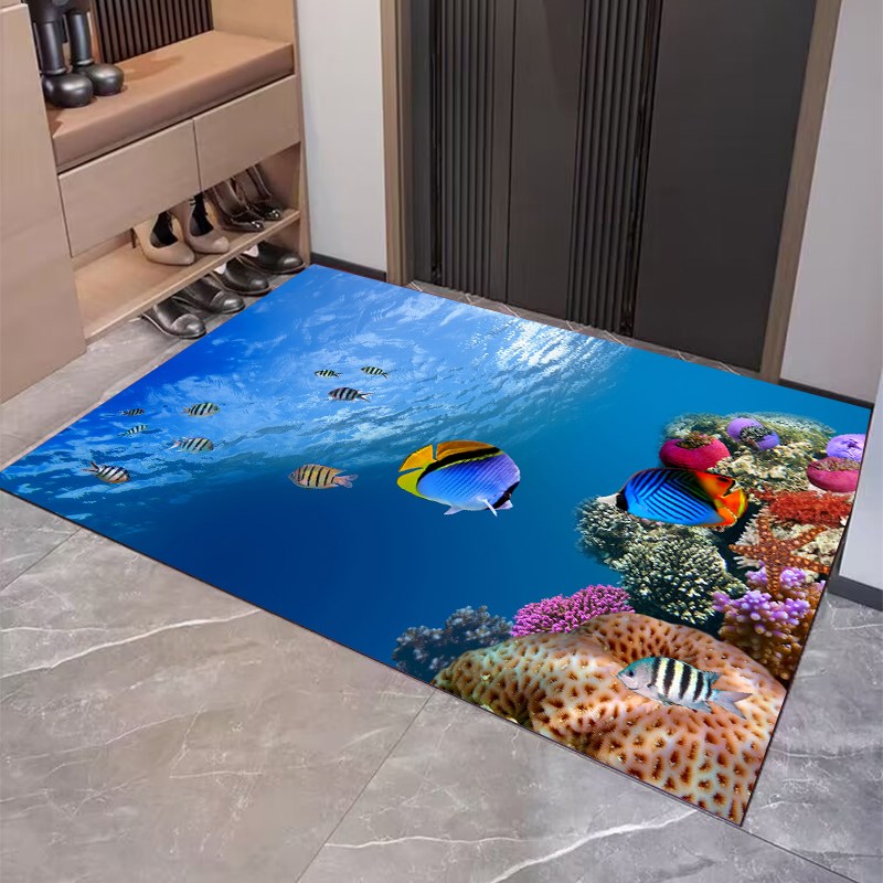 进门玄关蓝色海洋沙滩大海风格地垫入户卫生间吸水防滑门口地毯