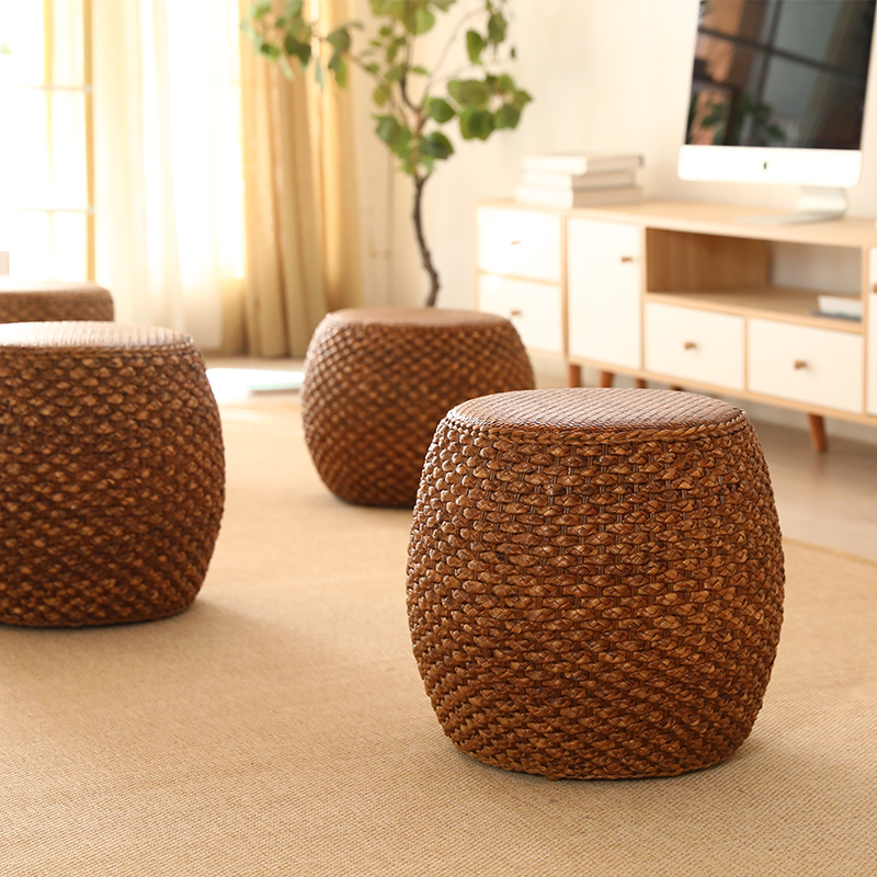 藤编中式实木化妆矮鼓凳家用客厅茶几沙发换鞋圆坐墩古筝琴板凳子