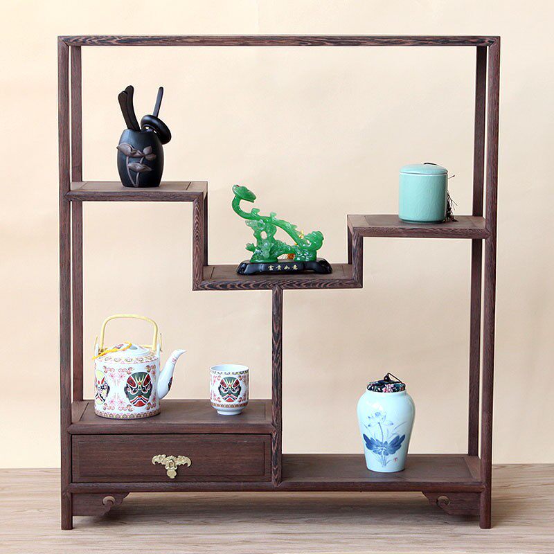 鸡翅木小博古架实木中式多宝阁玄关柜茶叶架子茶室置物架古董架