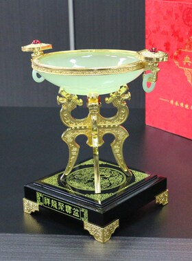 琉璃玉祥龙聚宝盆工艺品摆件办公室装饰书架桌面摆设开业商务送礼