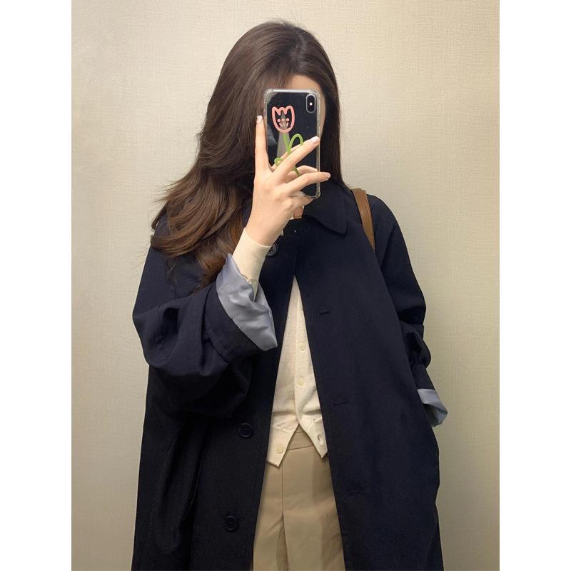 日系藏青色风衣外套女2025春迷彩裤/军迷裤/工装