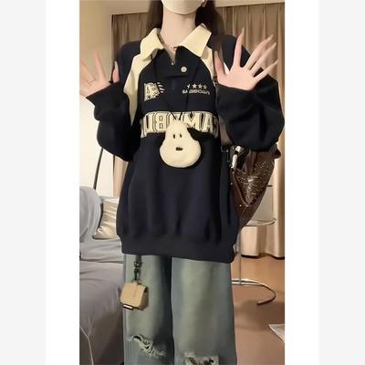 学院风polo领卫衣女宽松oversize复古半拉链设计感小众外套春秋季