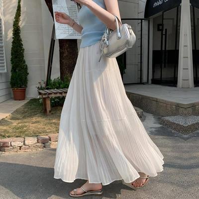 垂感白色半身裙女2025夏季新款高腰大摆a字裙子雪纺裙蛋糕百褶裙