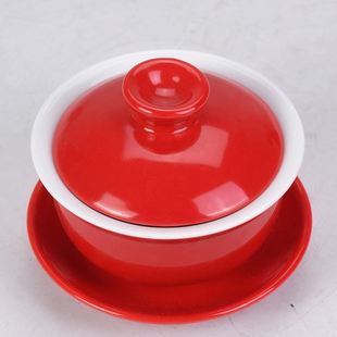 红色亚光釉面敬茶杯喜碗 陶瓷改口敬茶杯婚庆用品结婚喜杯盖碗套装