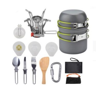 厂家销售单人野营硬质氧化铝套锅 DS101 户外野餐锅组合炊具套装