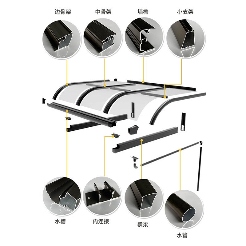 铝合金雨棚户外遮阳挡雨亭子透明耐力板阳光庭院露台电动车停车棚