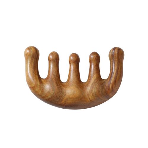 古迪绿檀木头皮按摩梳子多功能五齿刮痧器脱发男女按摩头部经络梳